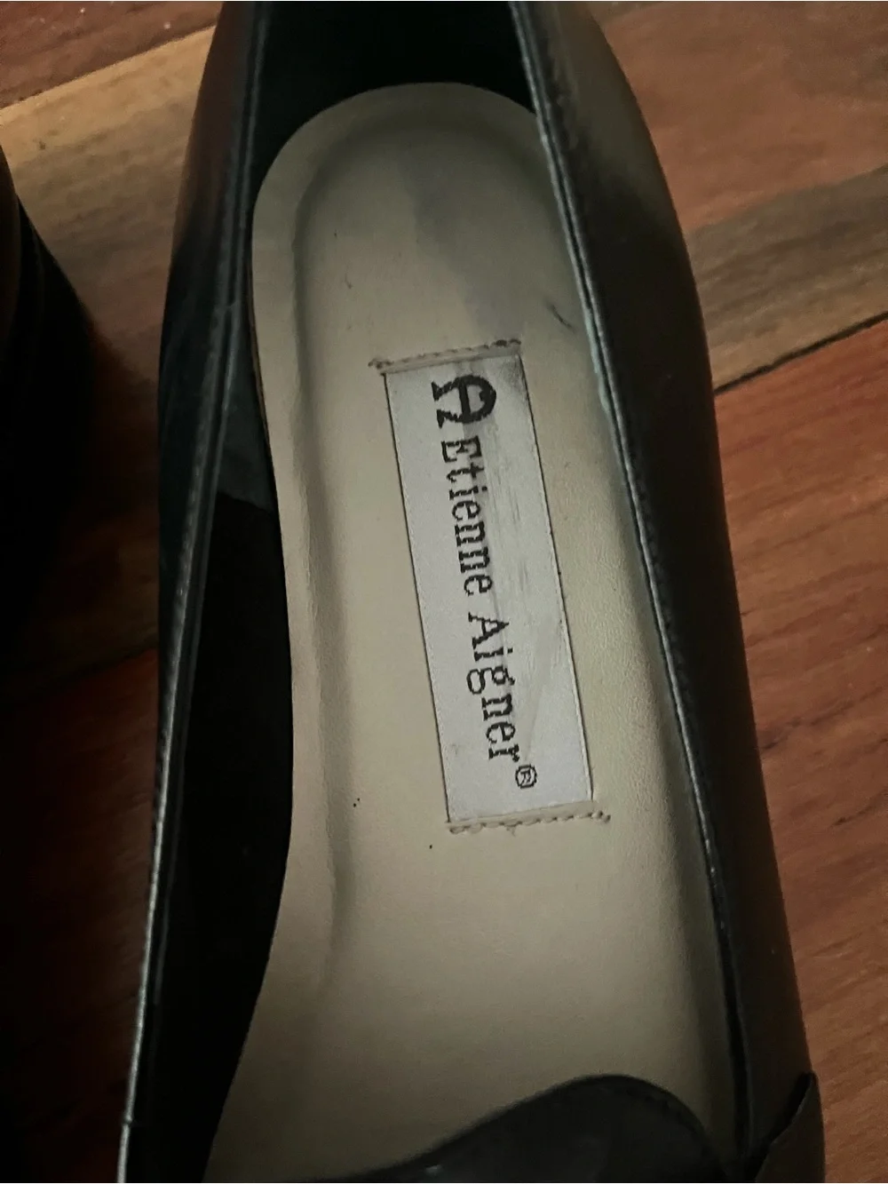 Etienne Aigner Black Leather Loafers with Silver Hardware